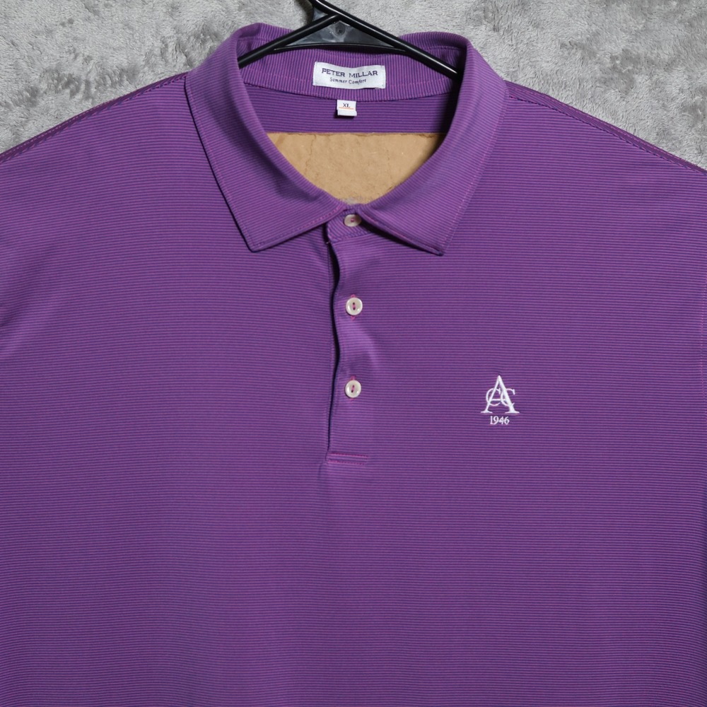 Peter Millar Polo Shirt Mens XL Purple Striped Summer Comfort ACC Logo Golf